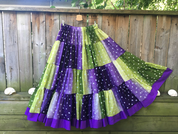 Indigo and Green Bandhani Patchwork Skirt