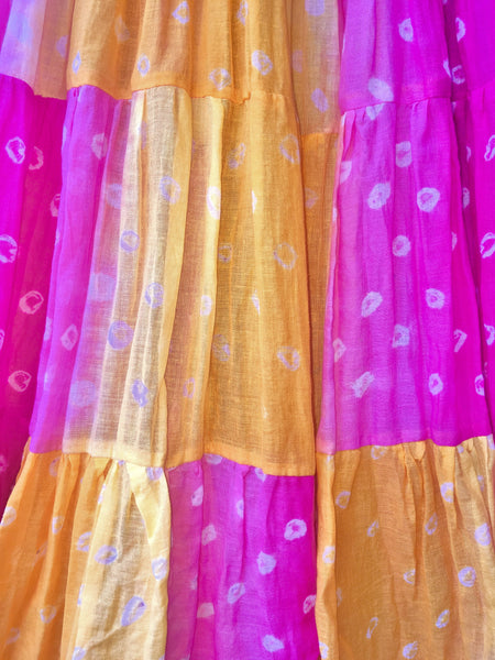 Yellow and Pink Bandhani Patchwork Skirt