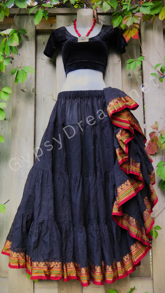 Black Padma Skirt with Gold Trim