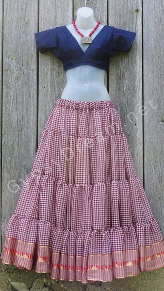 Burgundy Chennai Check Skirt