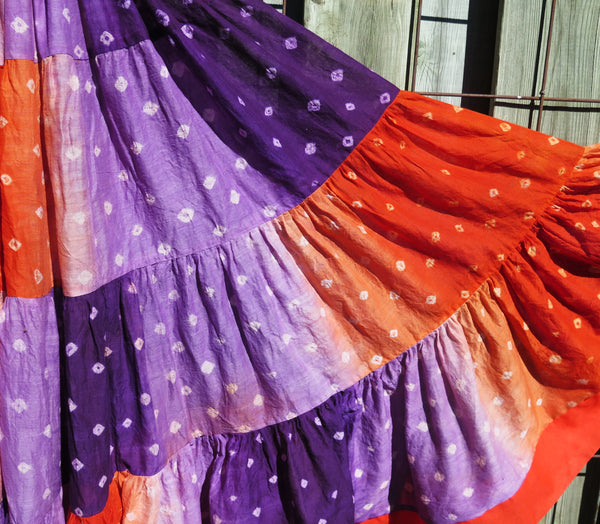 Purple & Coral Bandhani Patchwork Skirt