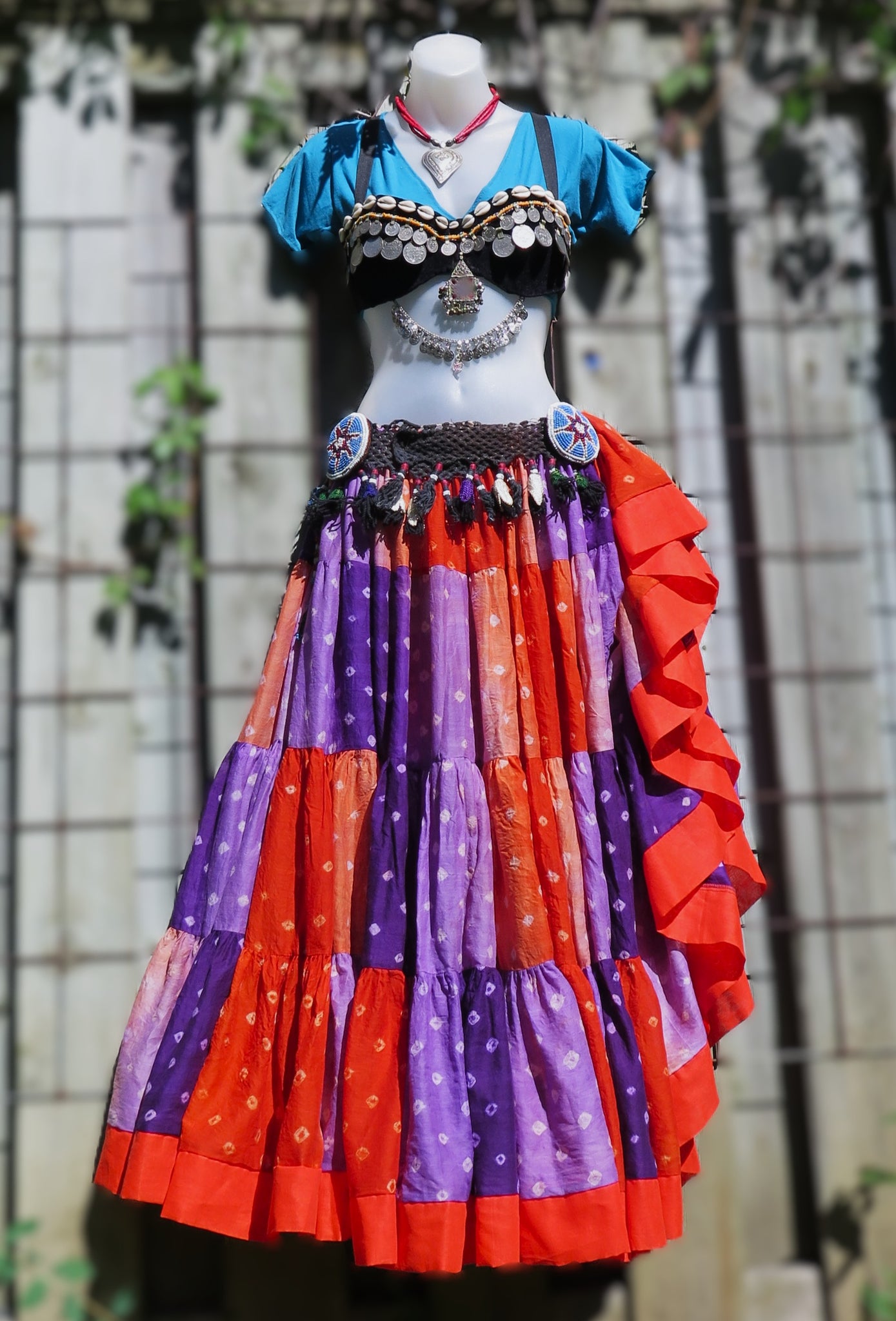 Purple & Coral Bandhani Patchwork Skirt