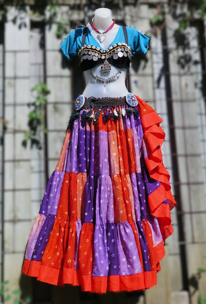 Purple & Coral Bandhani Patchwork Skirt