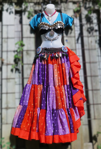 Purple & Coral Bandhani Patchwork Skirt