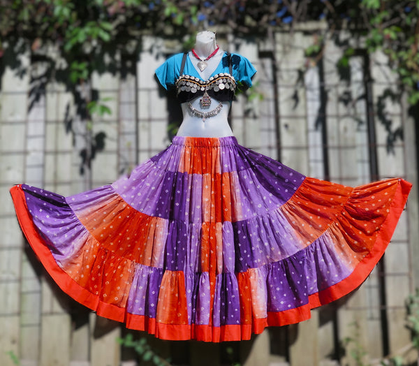 Purple & Coral Bandhani Patchwork Skirt