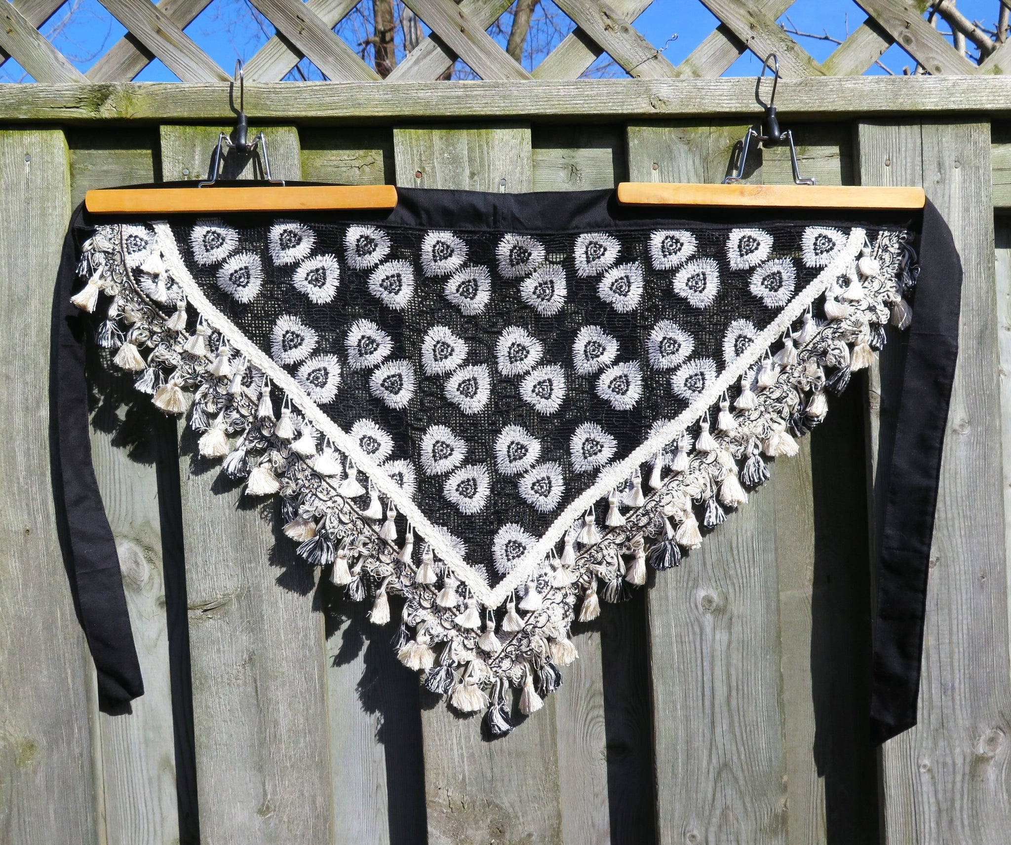 Cream and Black Hip Shawl-SMALL