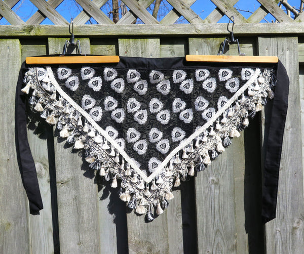 Cream and Black Hip Shawl-SMALL