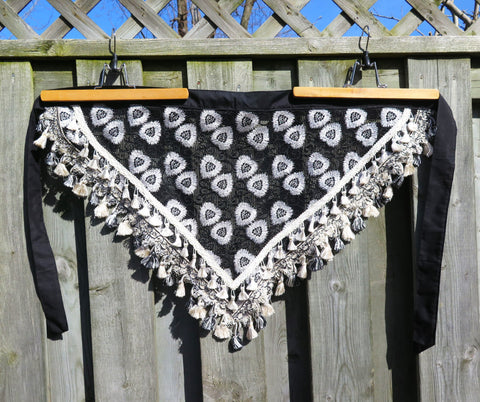 Cream and Black Hip Shawl-SMALL