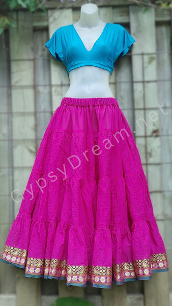 Fuchsia Daisy~Paisley Trim Padma Skirt