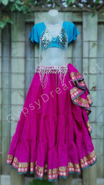 Fuchsia Daisy~Paisley Trim Padma Skirt