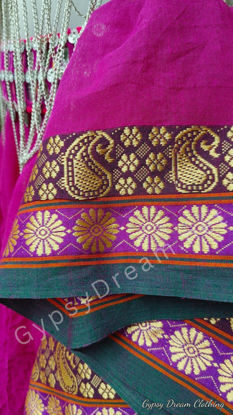 Fuchsia Daisy~Paisley Trim Padma Skirt