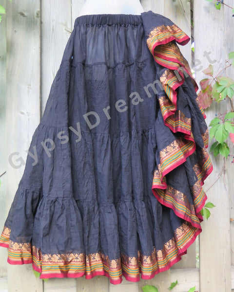 Black Padma Skirt with Gold Trim