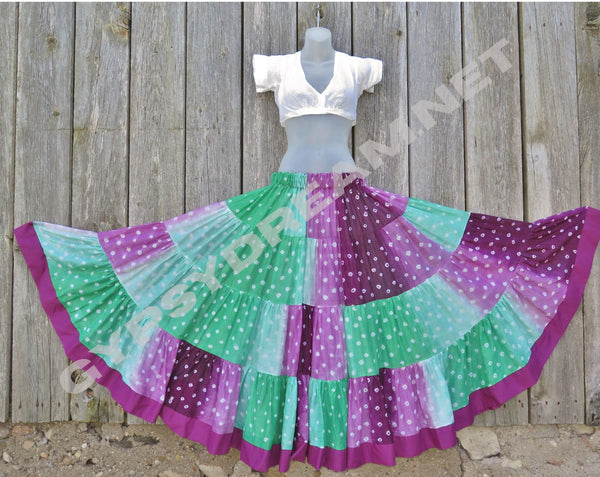 Teal Green & Purple Bandhani Skirt