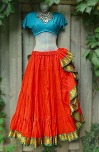 Bright Orange "Luxe Gold" Trim Padma Skirt