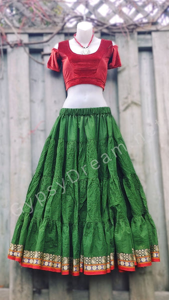 Moss Green Daisy~Paisley Trim Padma Skirt