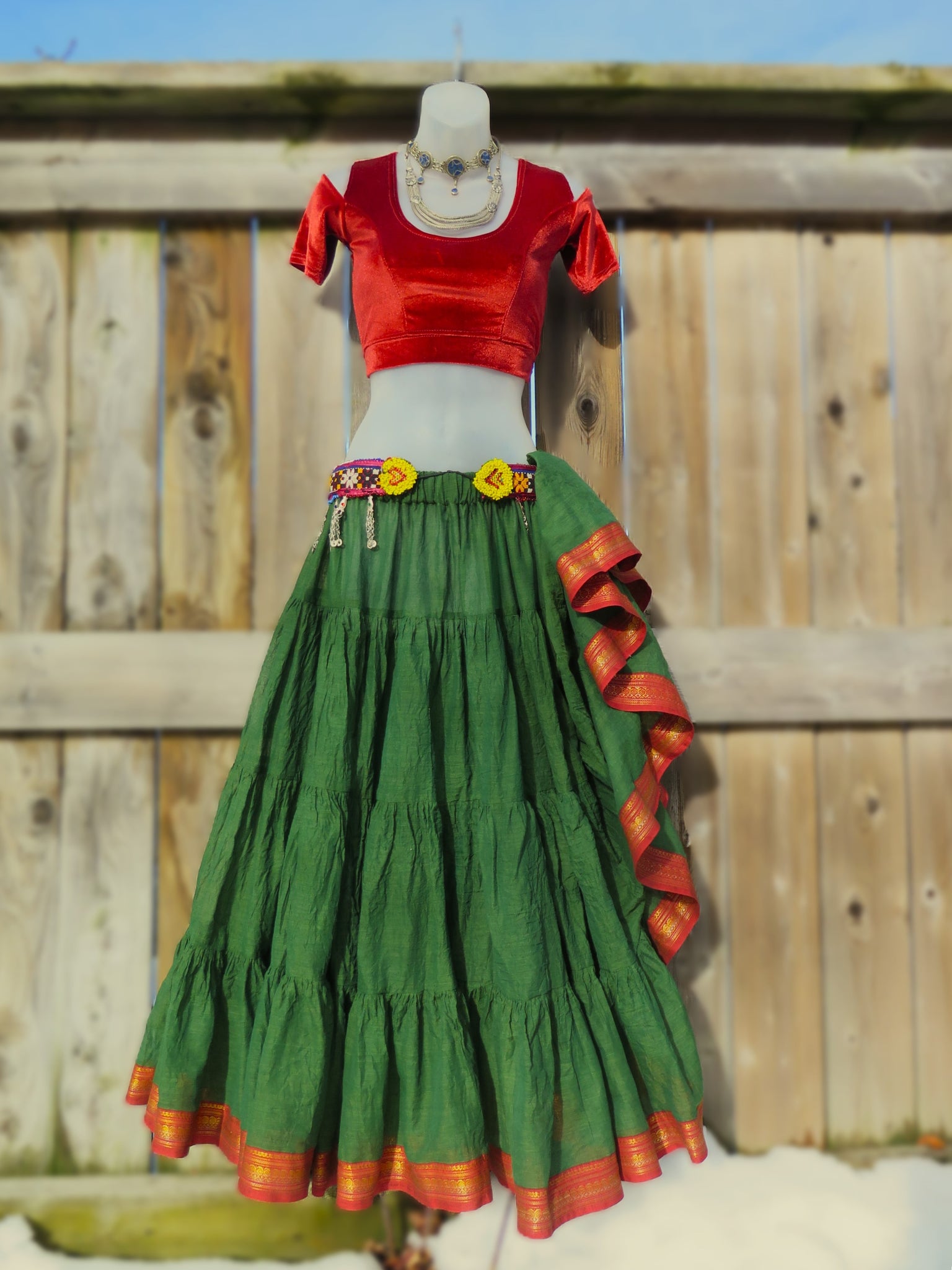 Moss Green "Paisley Trim" Padma Skirt