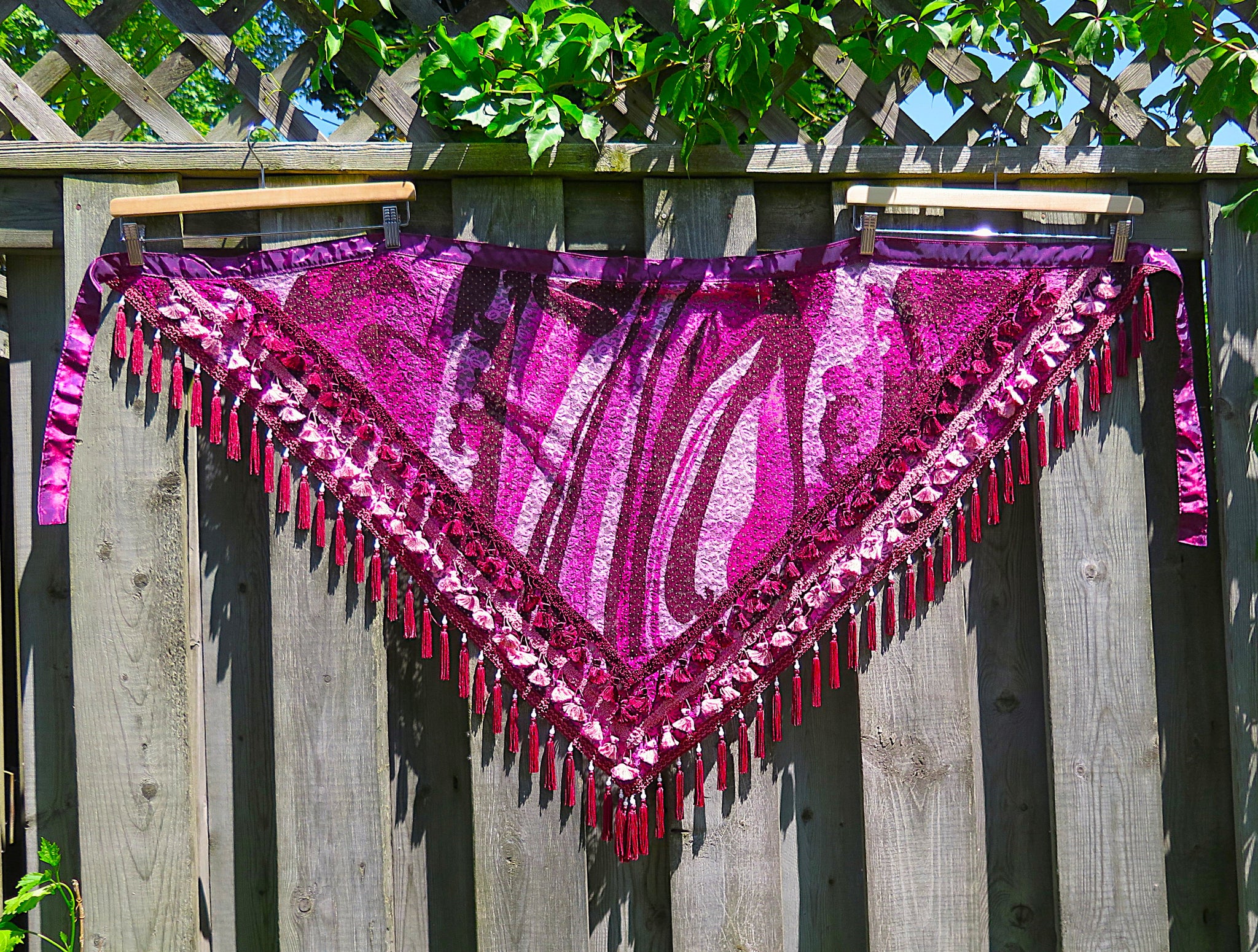 Pink Lace Tassel Hip Shawl