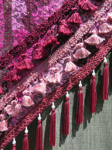 Pink Lace Tassel Hip Shawl