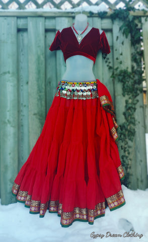 Red Daisy~Paisley Trim Padma Skirt