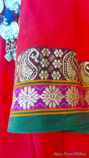 Red Daisy~Paisley Trim Padma Skirt