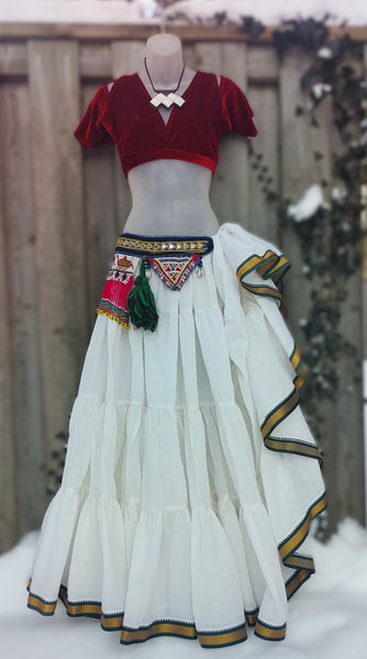 Winter White Padma Skirt with Green Trim