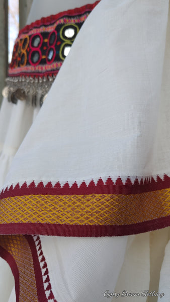 Winter White Padma Skirt with Red Trim