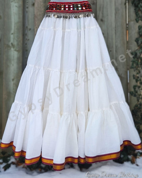 Winter White Padma Skirt with Red Trim