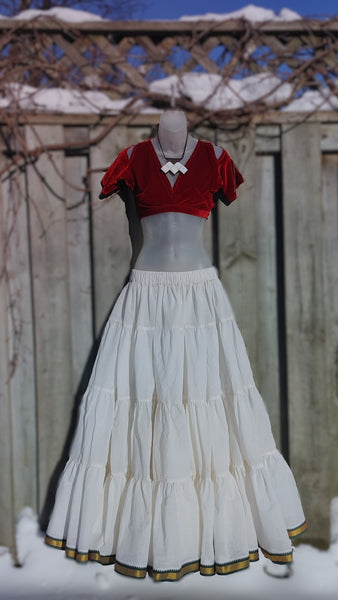 Winter White Padma Skirt with Green Trim