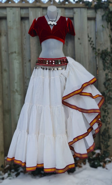 Winter White Padma Skirt with Red Trim