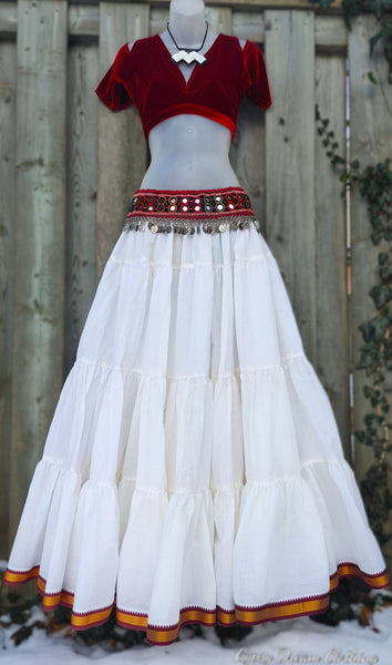 Winter White Padma Skirt with Red Trim