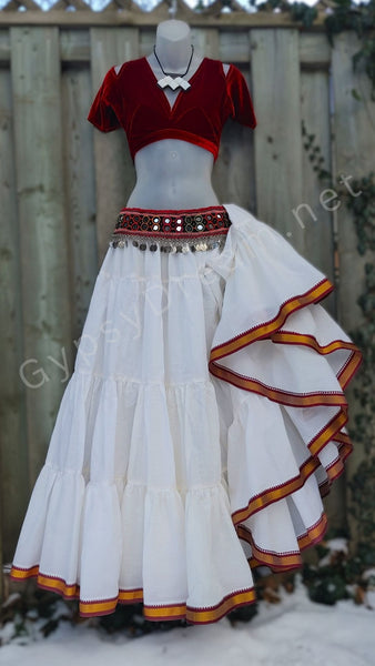 Winter White Padma Skirt with Red Trim