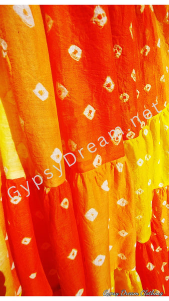 Yellow & Orange Bandhani Patchwork Skirt