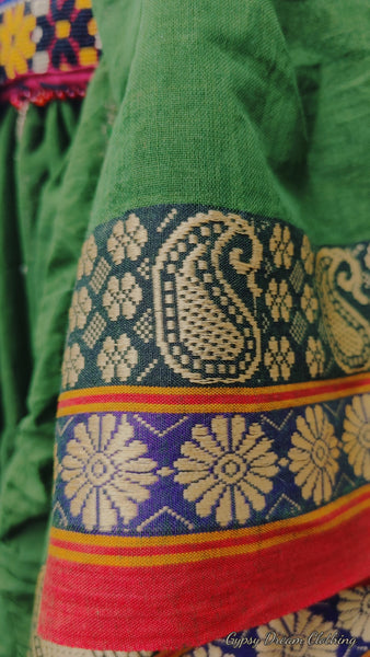 Moss Green Daisy~Paisley Trim Padma Skirt