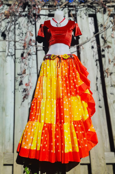 Yellow & Orange Bandhani Patchwork Skirt (Copy)