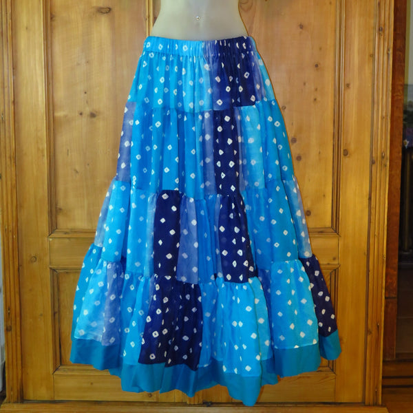 Turquoise & Navy Bandhani Patchwork Skirt