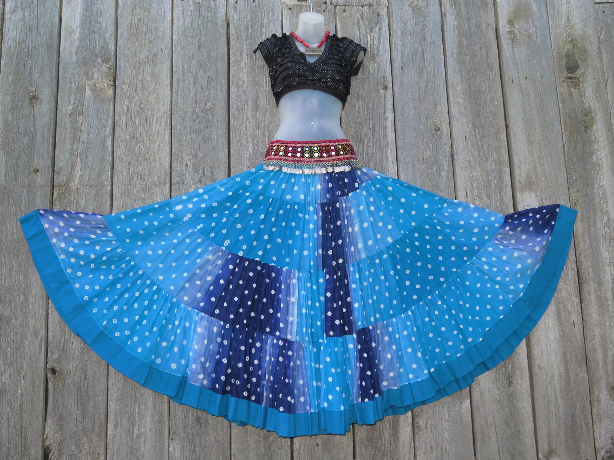 Turquoise & Navy Bandhani Patchwork Skirt