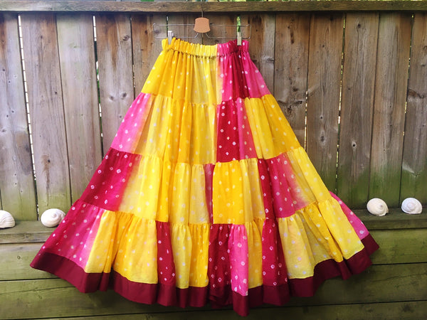 Berry and Saffron Bandhani Patchwork Skirt
