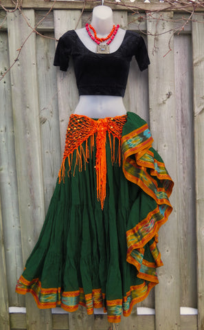 Forest Green Patola Trim, 100% cotton, Padma Skirt  handmade in Canada by Gypsy Dream Clothing
