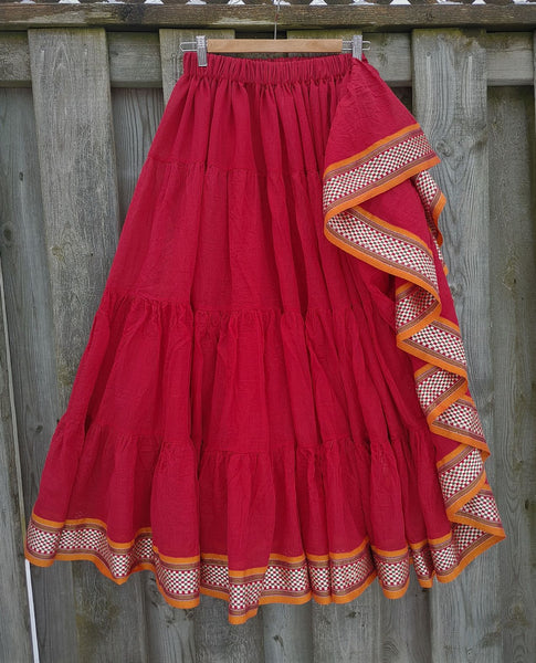 Red Checkered Trim Padma Skirt