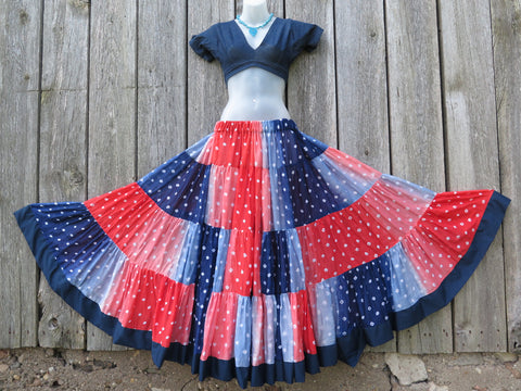 Navy &Coral Bandhani Patchwork Skirt