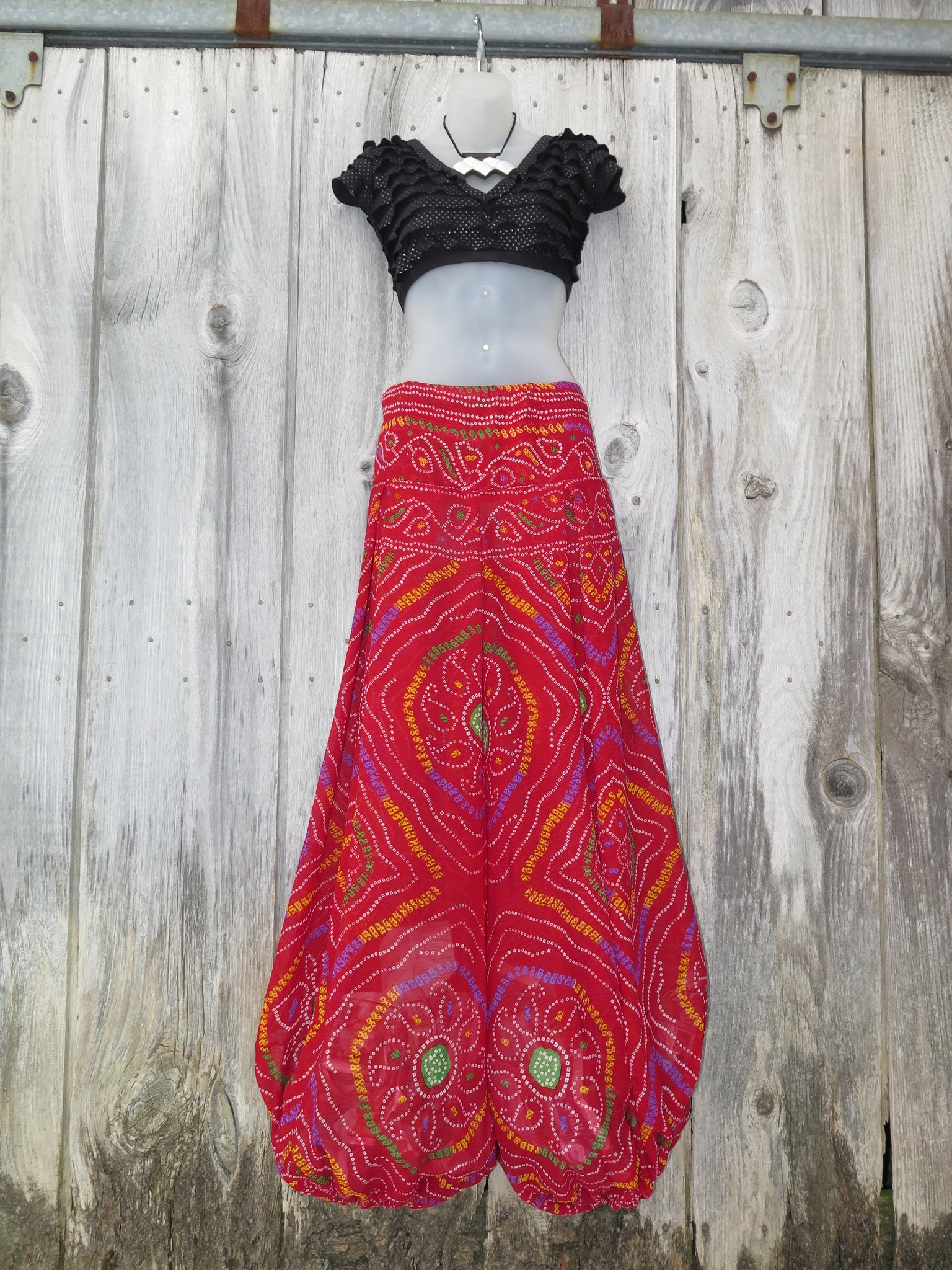 Red Bandhani Pantaloons by PoppyPants Tribal in Rome, Italy